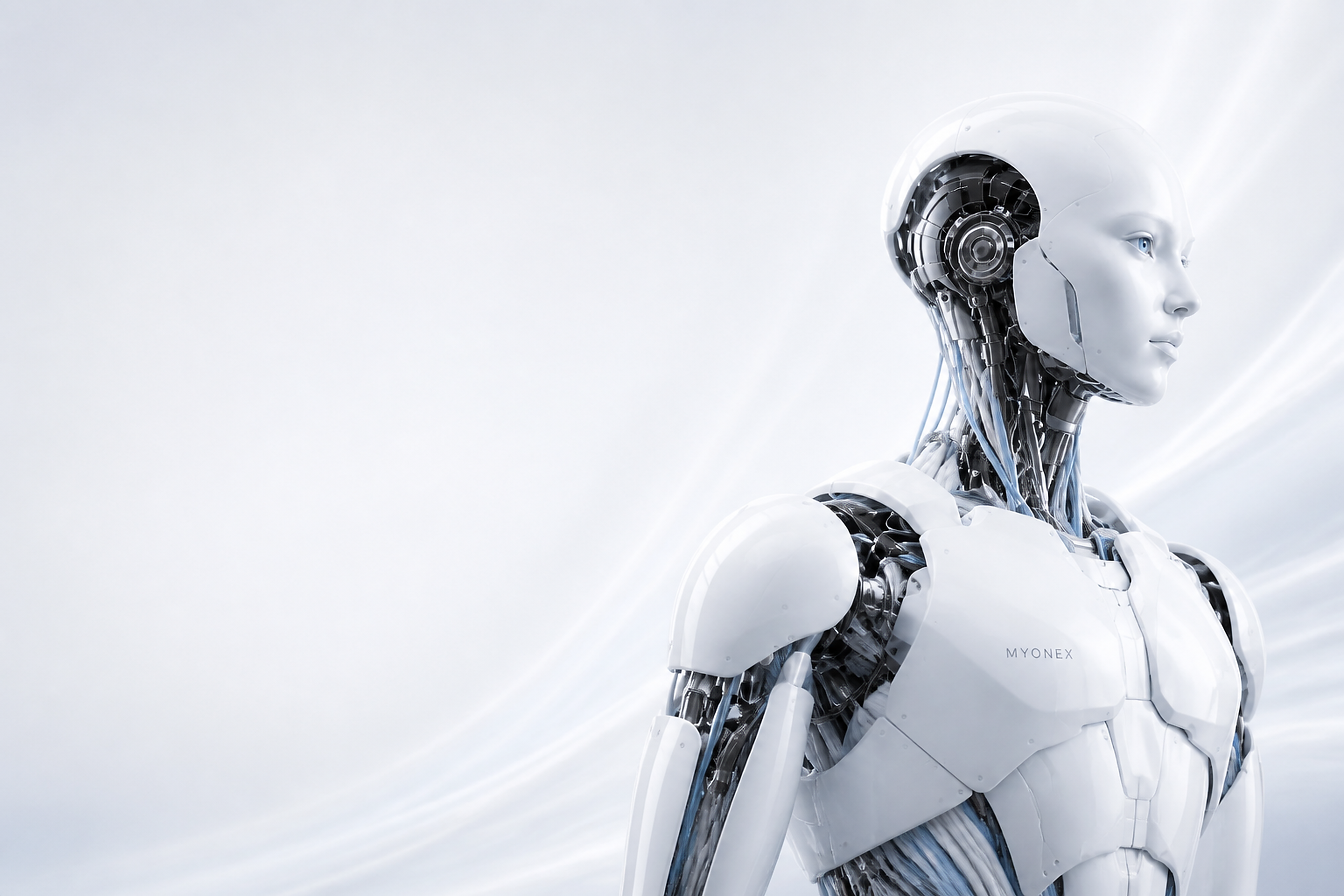 MYONEX LAB humanoid robot with exposed artificial muscle systems