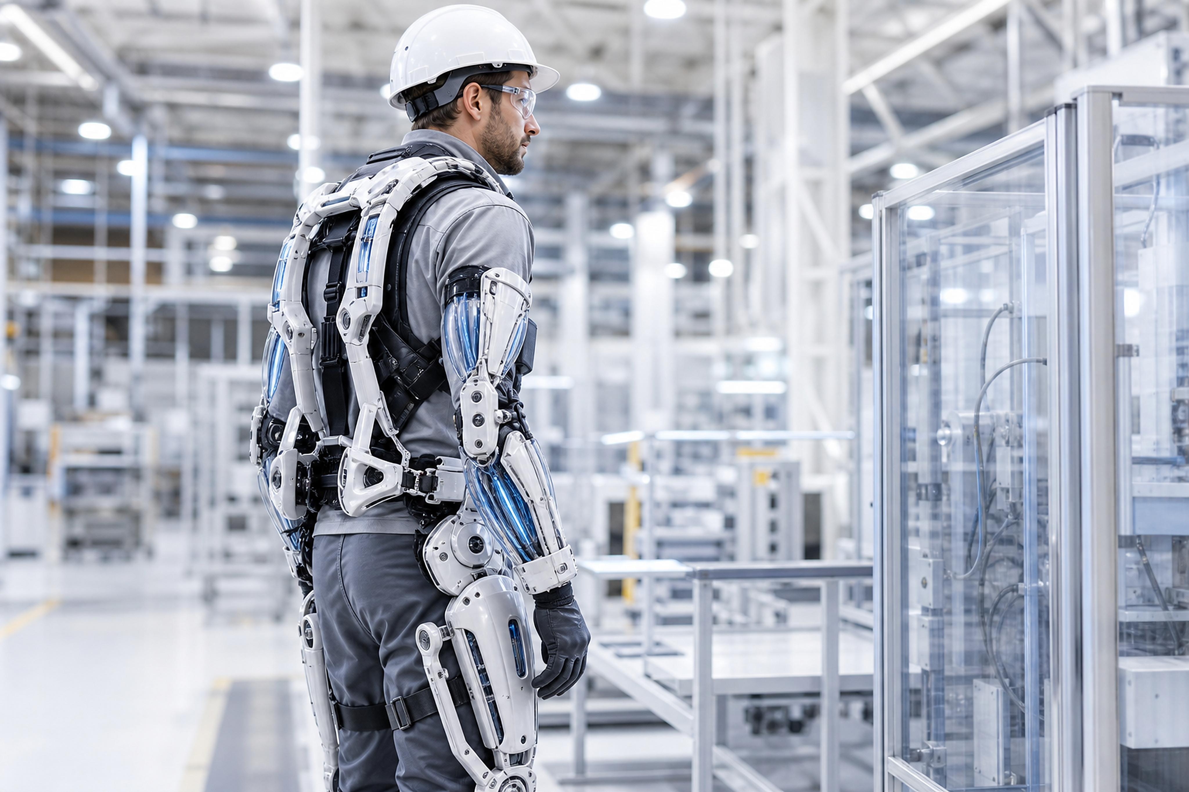 Worker wearing an industrial exosuit