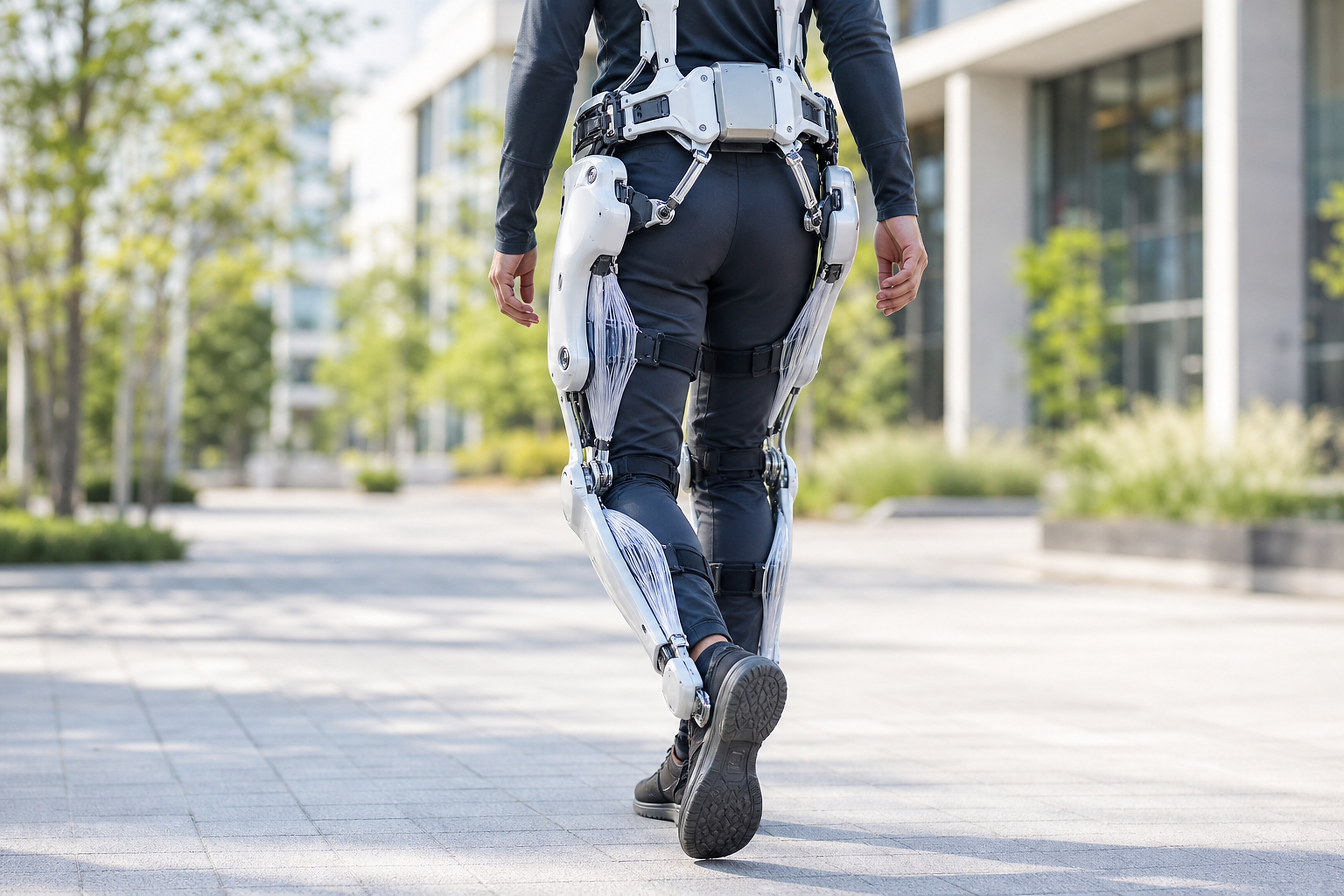 Person walking with a mobility exoskeleton