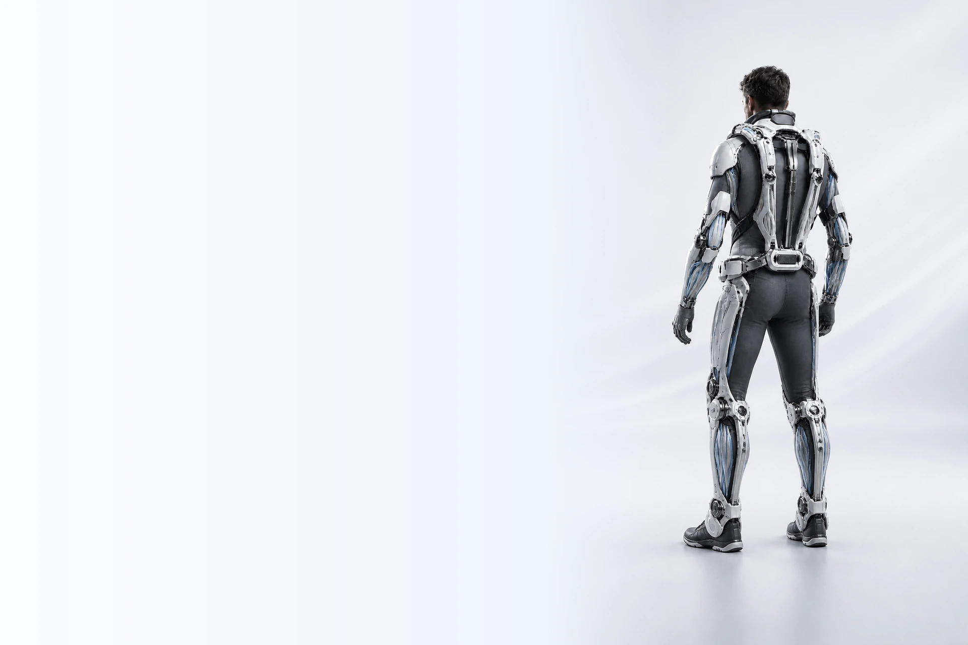 Person wearing a MYONEX LAB artificial muscle exoskeleton