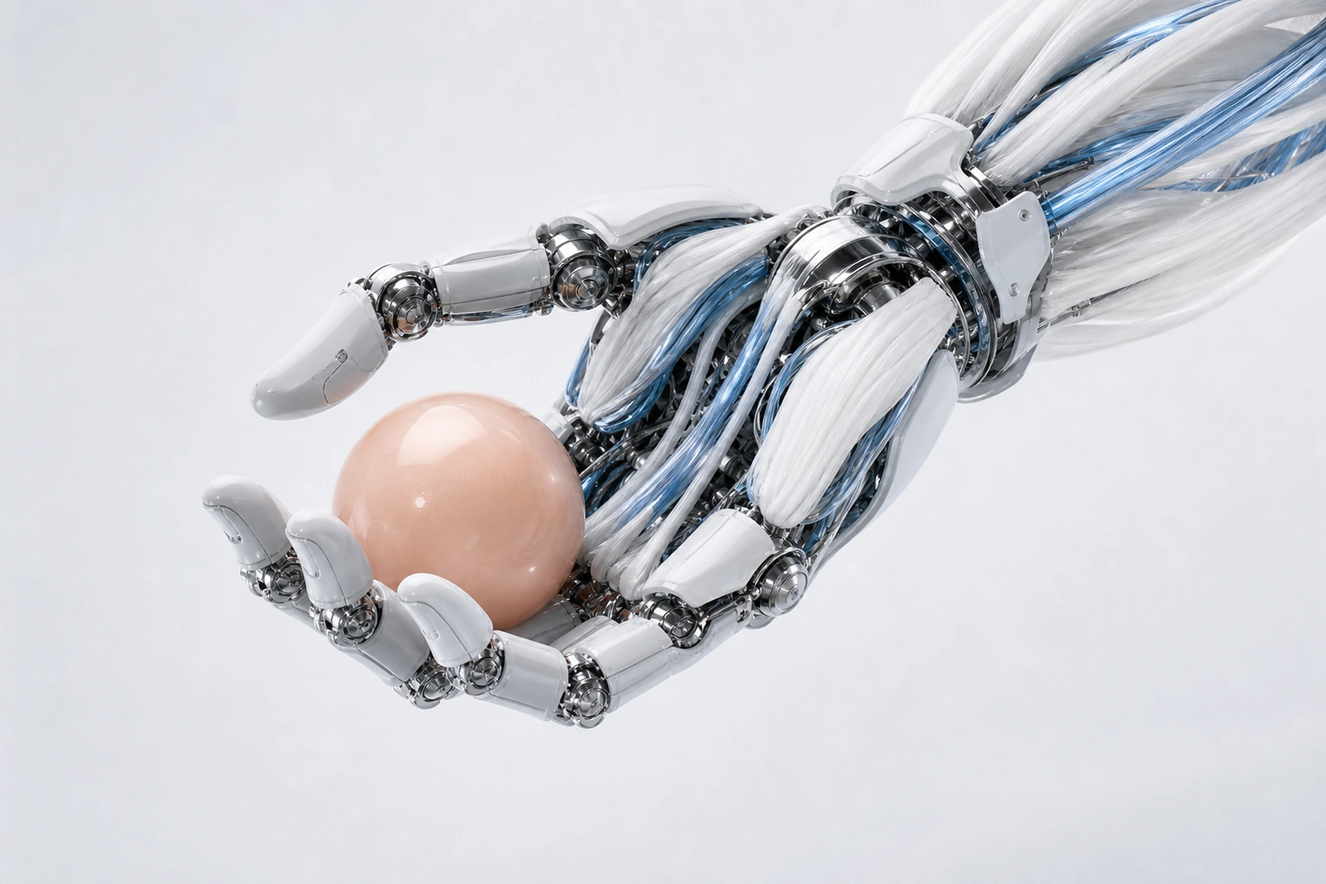 Soft robotic manipulator holding a fragile object