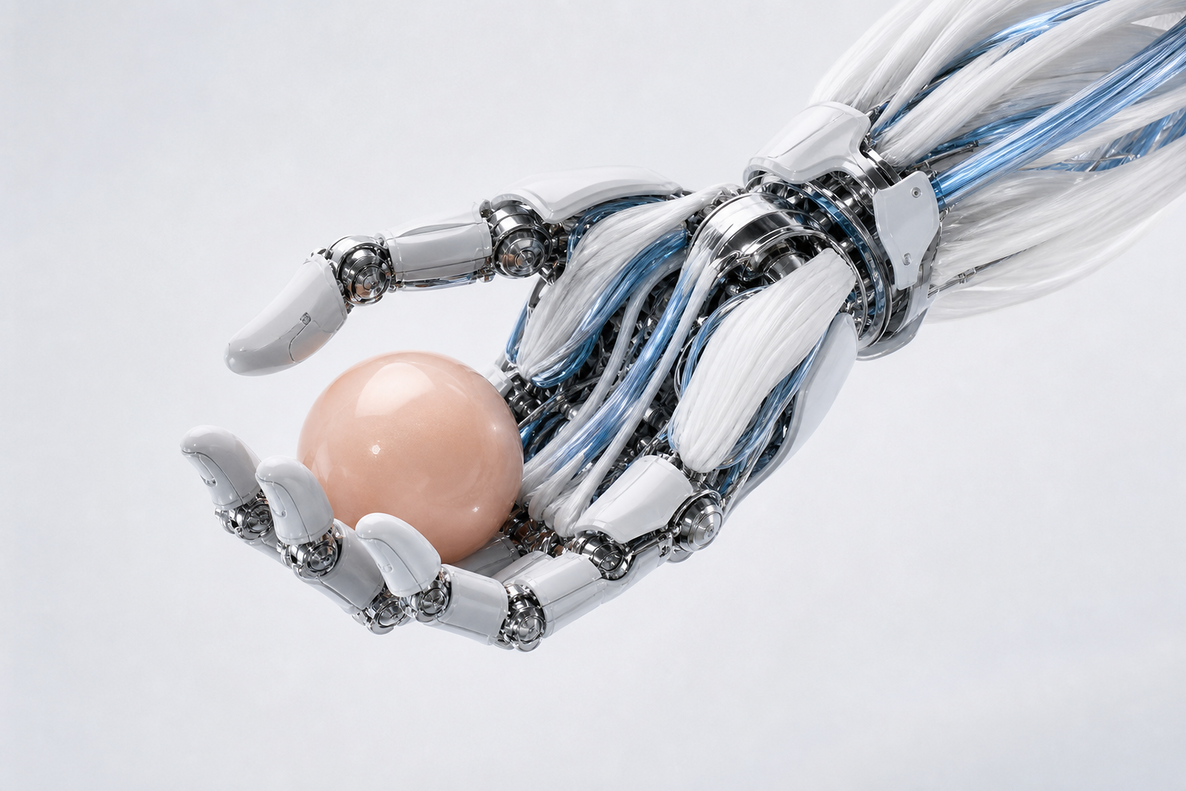 Soft robotic manipulator holding a fragile object