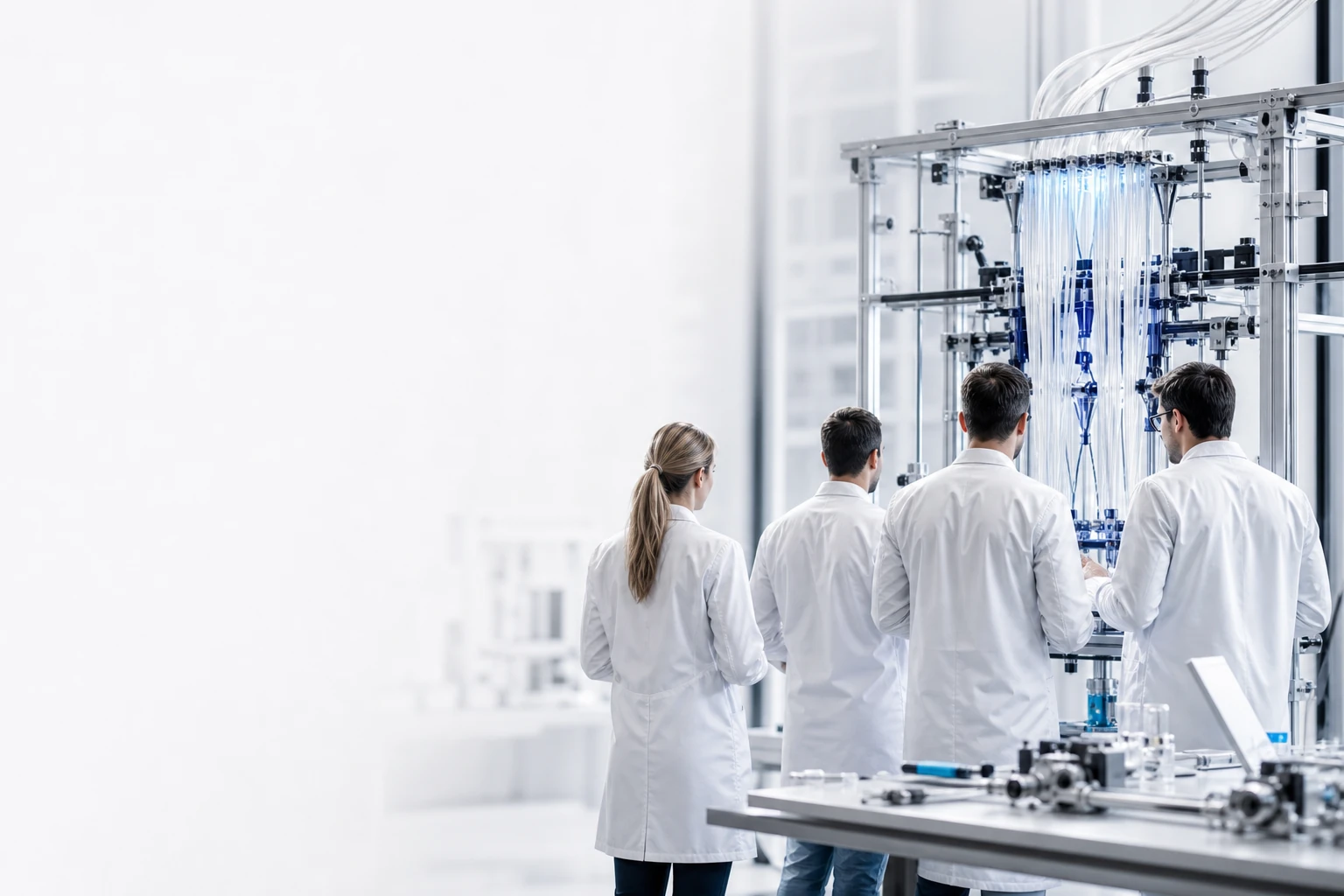 MYONEX LAB scientists and engineers working with an artificial muscle test system